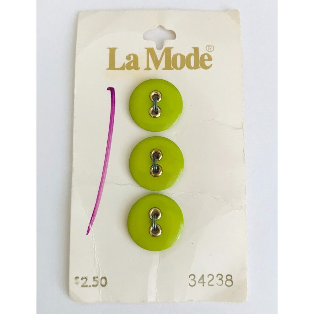 Vintage La Mode Buttons Olive Green 3 on Card W Germany 16mm or 5/8" Two Hole